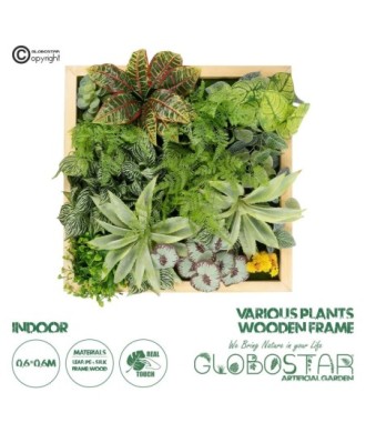 GloboStar® Artificial Garden VARIOUS PLANT 20641 Τεχνητό Διακοσμητικό Φυλλωσιάς σε Ξύλινο Πάνελ - Κάθετος Κήπος Μιξ Μ60 x Π60 x Υ32cm